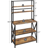 Modern Industrial Metal Wood Bakers Rack Kitchen Storage Shelf