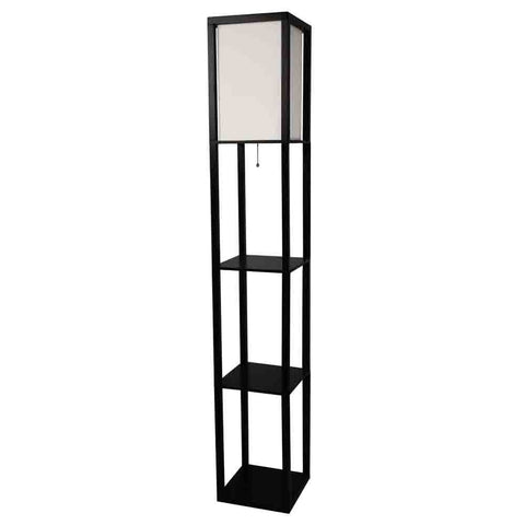 Black 3-Shelf  Modern Floor Lamp with Beige Linen Shade