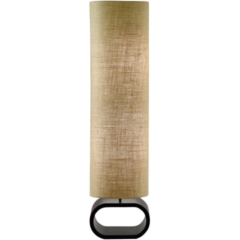 Cylinder Shape Medium Brown Burlap Floor Lamp with Bent Wood Base