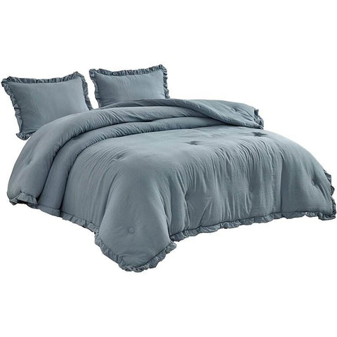 King Oversized Blue Ruffled Edge Microfiber Comforter Set