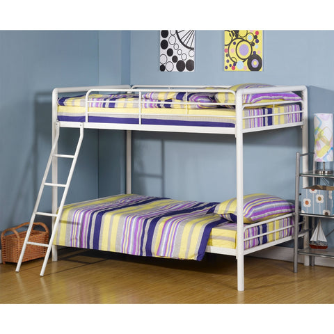 Twin over Twin Bunk Bed with Ladder in White Metal Finish