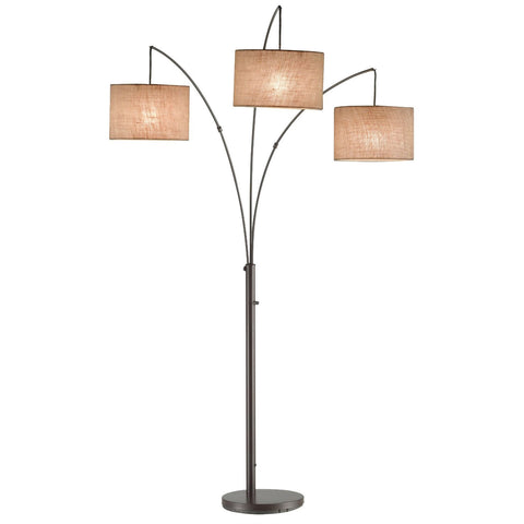 Modern 3-Light Arch Floor Lamp in Antique Bronze with Drum Style Shades