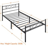 Twin Size Traditional Powder Coated Slatted Metal Platform Bed