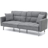 Modern Grey Linen Split-Back Futon Sofa Bed Couch
