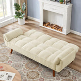 Mid-Century Modern Sleeper Sofa Bed in Beige Linen Polyester Tufted Upholstery