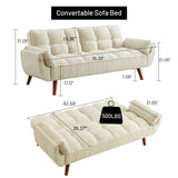 Mid-Century Modern Sleeper Sofa Bed in Beige Linen Polyester Tufted Upholstery