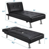 Black Modern Faux Leather Chaise Lounge Recliner Sleeper Sofa