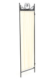 Black Metal 4-Panel Room Divider with Off-White Fabric Screen