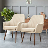 Set of 2 Retro Off-White Linen Upholstered Accent Chair with Stylish Wood Legs
