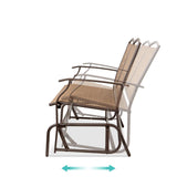 2 Seater Mesh Patio Loveseat Swing Glider Rocker with Armrests in Brown