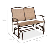 2 Seater Mesh Patio Loveseat Swing Glider Rocker with Armrests in Brown