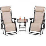 3 Piece Folding Portable Reclining Lounge Chairs Table Set Tan
