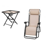 3 Piece Folding Portable Reclining Lounge Chairs Table Set Tan
