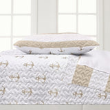 2 Piece Nautical Stripped/Anchors Reversible Microfiber Quilt Set Beige, Twin
