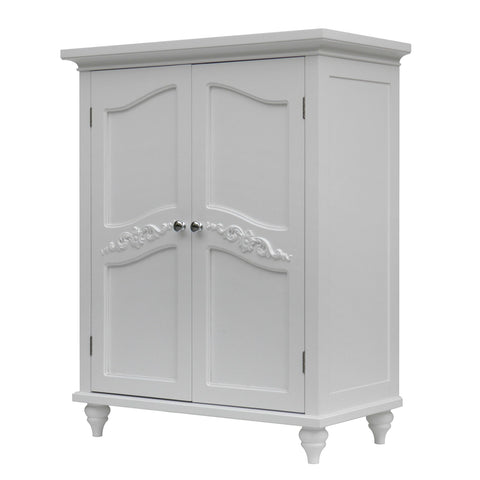 Bathroom Linen Storage Floor Cabinet with 2-Doors in White Wood Finish
