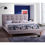 Full size Beige Linen Upholstered Platform Bed with Button Tufted Headboard