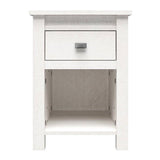 Farmhouse 1-Drawer Bedroom Nightstand with Open Shelf in Rustic Off-White Oak