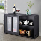 Black Sideboard Buffet Dining Storage Cabinet with 2 Glass Sliding Doors