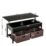FarmHouse Black Lift-Top Multi Purpose Coffee Table with 2 Storage Drawers Bins