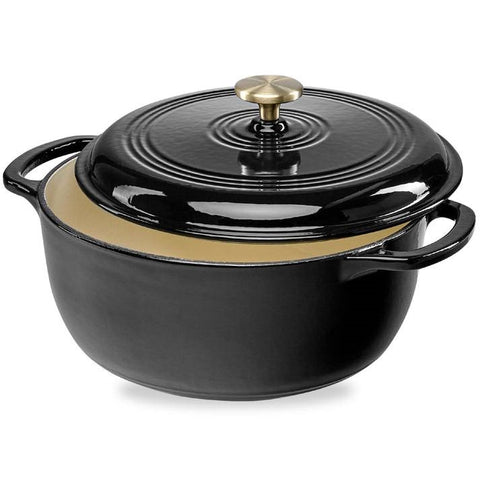 6 Quart Large Black Enamel Cast-Iron Dutch Oven Kitchen Cookware