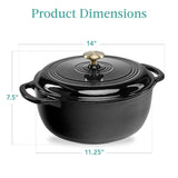 6 Quart Large Black Enamel Cast-Iron Dutch Oven Kitchen Cookware
