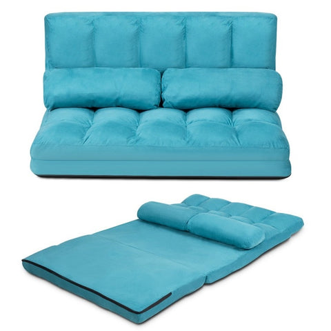 Foldable 5-Tilt Floor Sofa Bed with Detachable with Cloth Cover in Teal Blue