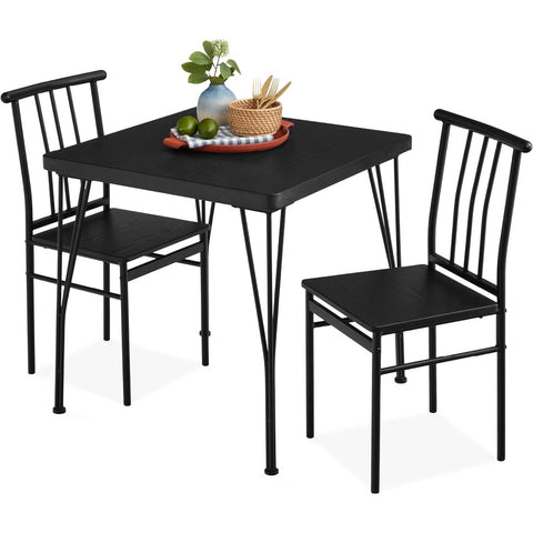 Modern 3-Piece Metal Frame Dining Set with Black Wood Top Table and 2 Chairs