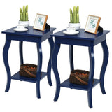 Stylish Nightstand End Table in Dark Blue Wood Finish - Set of 2