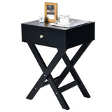 X-Shape 1 Drawer Nightstand End/Side Table Storage in Black