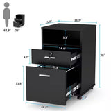 Black Rolling 2-Drawer Mobile File Cabinet Printer Stand Office Cart on Wheels