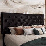 Full Black Faux Leather Upholstered Platform Bed with Button-Tufted Headboard