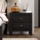 Farmhouse Style Solid Pine Wood 2-Drawer Nightstand Bedside Table in Black