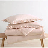 Full Size Pink Stone Washed Ruffled Edge Microfiber Comforter Set
