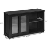 Black Wood Buffet Kitchen Dining Sideboard Storage Cabinet w/ Glass Sliding Door