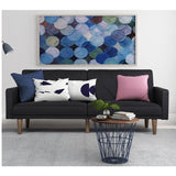 Black Mid-Century Modern Linen Upholstered Sofa Bed with Classic Wood Legs