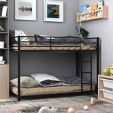 Twin over Twin Low Profile Modern Bunk Bed Frame in Black Metal Finish