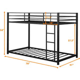 Twin over Twin Low Profile Modern Bunk Bed Frame in Black Metal Finish