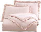 Queen Oversized Pink Ruffled Edge Microfiber Comforter Set