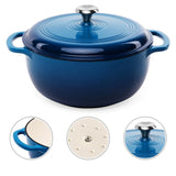 6 Quart Large Blue Enamel Cast-Iron Dutch Oven Kitchen Cookware