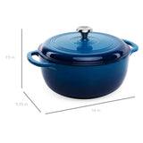 6 Quart Large Blue Enamel Cast-Iron Dutch Oven Kitchen Cookware