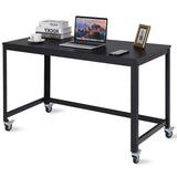 Mobile Steel Frame Laptop Computer Desk with Black Wood Top and Locking Casters