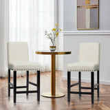 Set of 2 Modern Kitchen Dining Barstools w/ Black Wood Legs and Beige Linen Seat