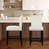 Set of 2 Modern Kitchen Dining Barstools w/ Black Wood Legs and Beige Linen Seat