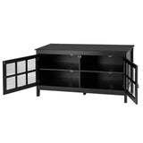 Black Wood Entertainment Center TV Stand with Glass Panel Doors