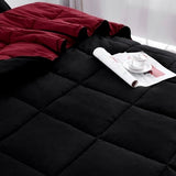 Twin/Twin XL Traditional Microfiber Reversible 3 Piece Comforter Set in Black/Maroon