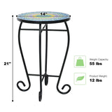 Indoor/Outdoor Blue Mosaic Round Side Accent Table Plant Stand