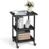 Black Multifunction Adjustable Height 3-tier Printer Stand on Wheels