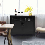 Black Wood 2-Door Dining Buffet Sideboard Cabinet with Open Storage Shelf