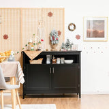 Black Wood 2-Door Dining Buffet Sideboard Cabinet with Open Storage Shelf