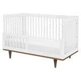 3-in-1 Modern Solid Wood Crib in White with Mid Century Style Legs in Walnut